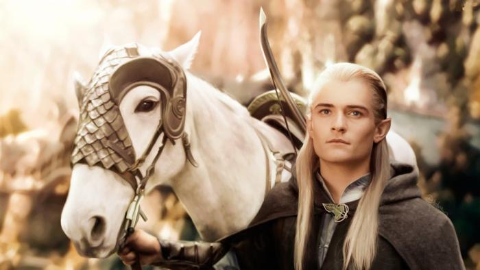 Painting of Legolas the elf with his horse from the Lord of the Rings movies