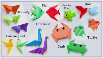A close-up photo of various origami creations